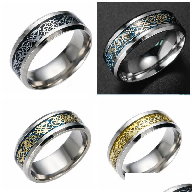 Band Rings Wholesale 25st 8mm Celtic Dragon 316L Rostfritt st￥l Fashion Jewelry Finger Ring Drop Delivery Dhzfu