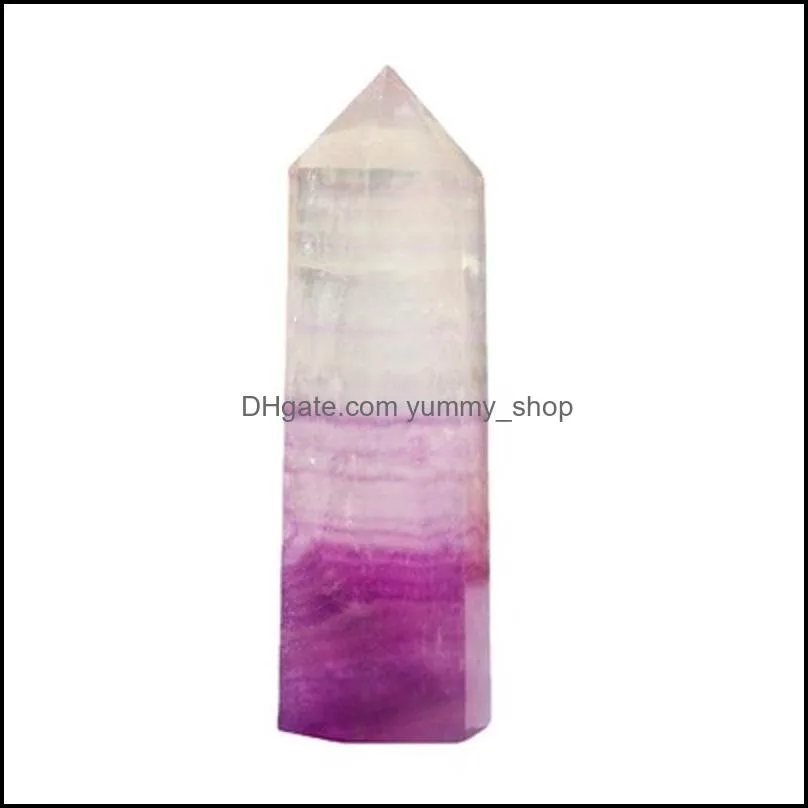 芸術と工芸品天然ピンク紫色蛍石六角形のシングルポイントコラム装飾品Quartz Pillar Mineral HealingWands r otgbx