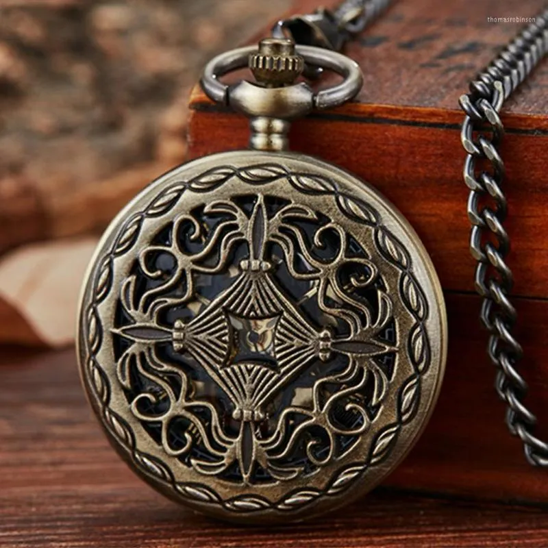 Pocket Watches Mechanical Watch for Men Vintage Skeleton Roman Siffer Reloj Flip Hanging Fob midje kedja Pendant Mechanisch Zakhorloge