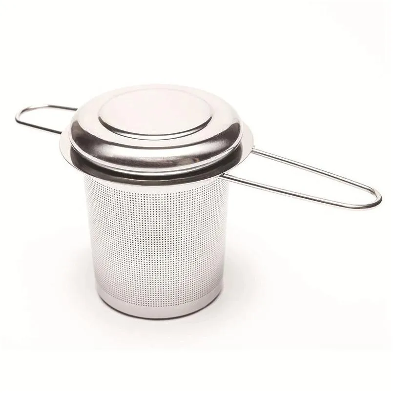 Infusori per tè Pieghevoli Doppi manici Infusore con coperchio Filtro per caffè a maglie fini in acciaio inossidabile Tazza per teiera Appeso Colino per foglie sfuse Dho4E