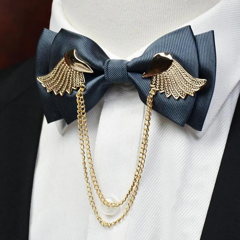 Bow Ties 2023 Designers Brand Metal Golden Wings Tie for Men Party Wedding Butterfly Fashion Dust Double Bowtie