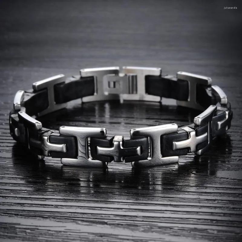 Lien Bracelets Classique Croix Hommes En Acier Inoxydable Silicone Bracelet Hommes Mâle Bijoux Amitié Hommes Bracelets Sur La Main Mannen Brassard