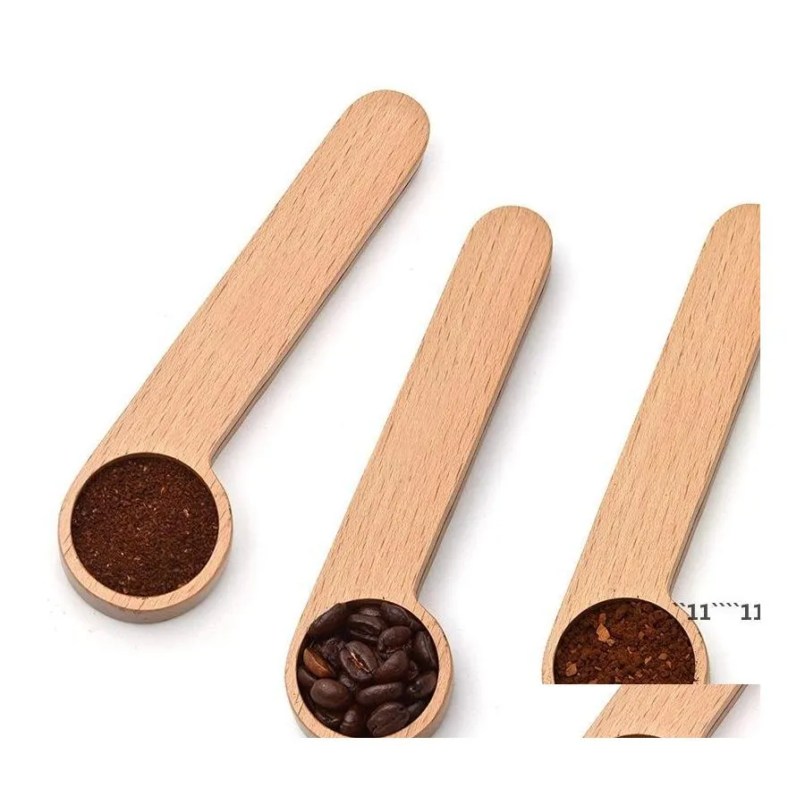 Cucchiai Cucchiaio da caffè in legno con clip per borsa Cucchiaio in massello di faggio Dosatore Cucchiaio per chicchi di tè Regalo Rrf14393 Drop Delivery Home Garden Kitch Otqmx