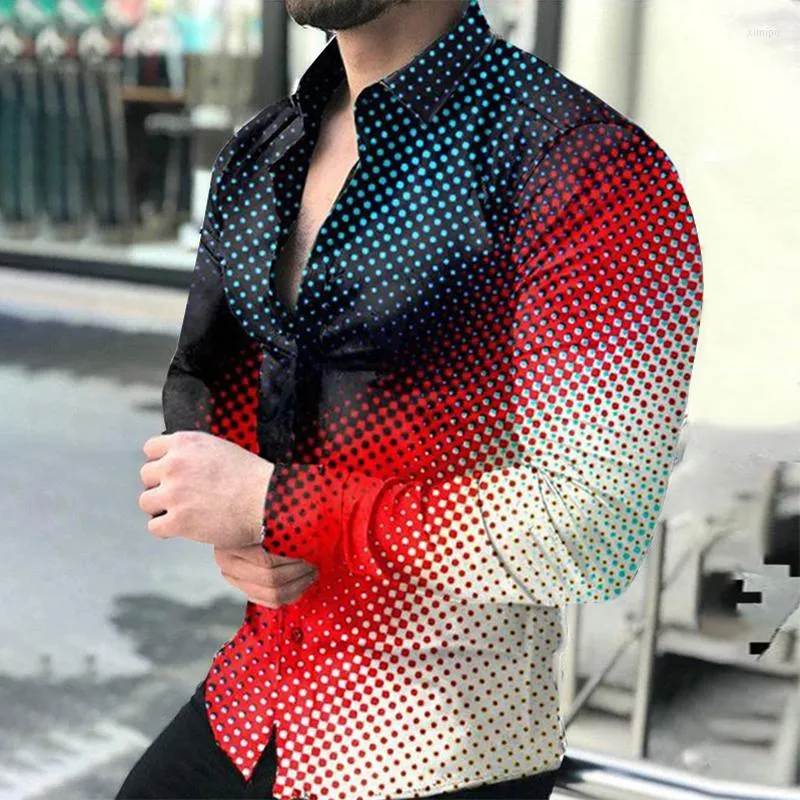 Casual shirts voor heren 2023 Spring en herfst Heren Fashion Shirt Digitale printen Multi-colour Dot Rapel-knop Lange mouw S-3XL