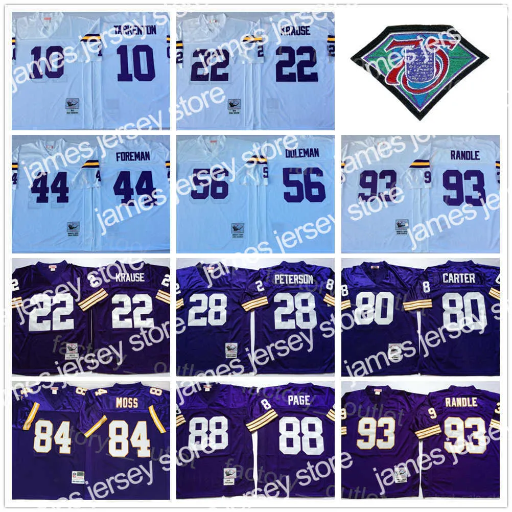 Football Jerseys Throwback Football Mitchell and Ness 10 Fran Tarkenton Jersey 75th 22 Paul Krause 28 Adrian Peterson 44 Chuck Foreman 80 Cris Carter 88 Alan