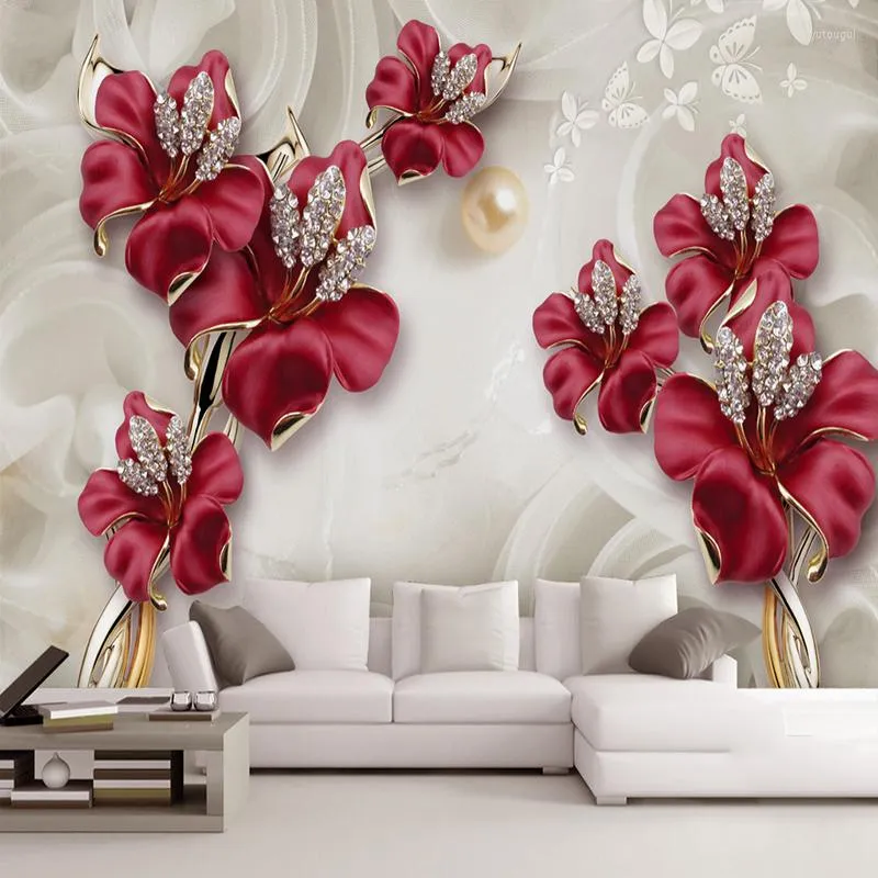 Tapety niestandardowe 3d poapeta Piękna stereo biżuteria kwiat telewizor ścienna mural salon sypialnia bez tkanej wodoodporności