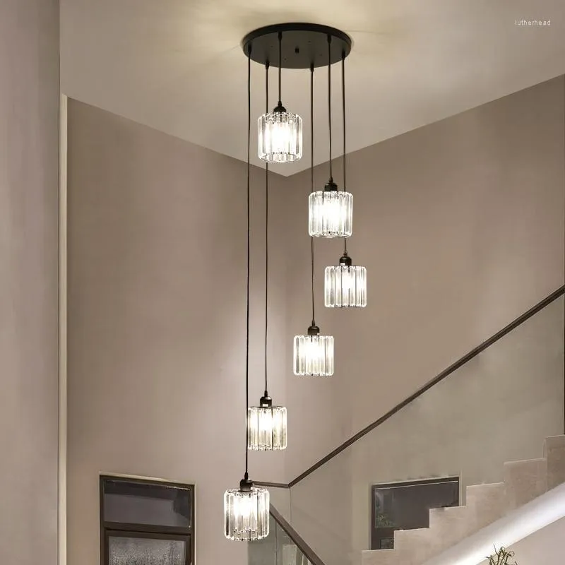 Pendellampor Modern spiralkristalltrappa ljuskrona Lyx Retro LED-tak El Lobby Loft Vardagsrumsbelysning