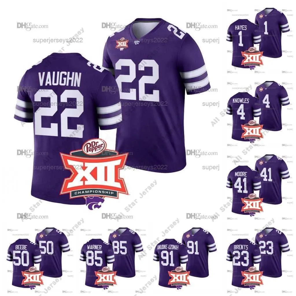 American College Football Wear 2022 빅 12 축구 챔피언 Kansas State Wildcats 9 Adrian Martinez NCAA 대학 축구 저지 18 Will Howard 22 Deuce Vaughn 23 J