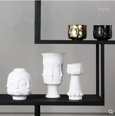 Vases en céramique modèle de visage, artisanat d'art créatif, décoration de bureau à domicile, ameublement moderne, cadeaux