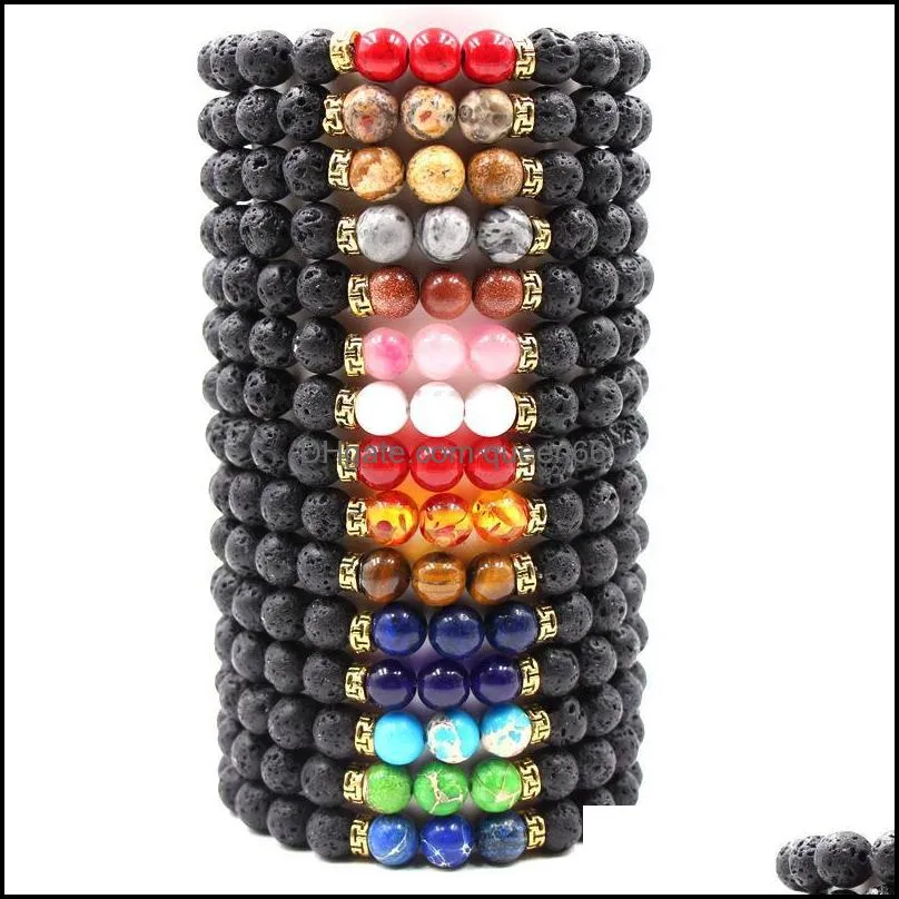 Beaded Lava Rock Stone Bead Bracelet Chakra Charm Natural Essential Oil Diffuser Beads Chain For Women Men Fashion Crafts Jewelry Dr Dhyqe