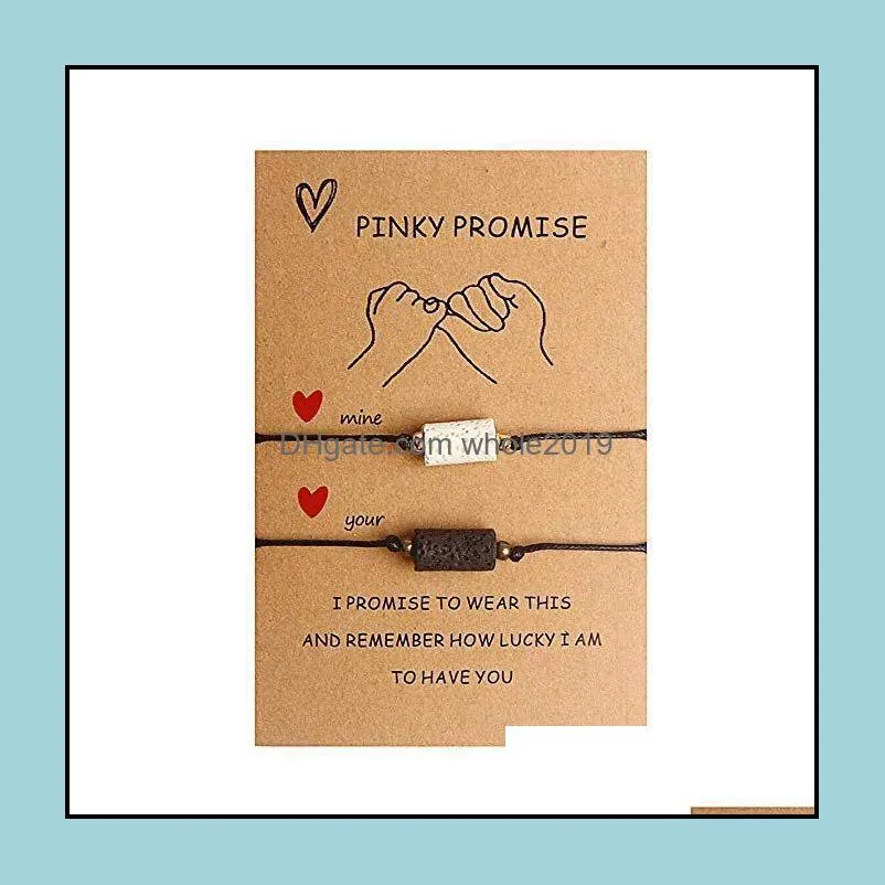 Черно -белая лава каменные чары прядь мизинчики Pinky Promise Lover Friend Bracelet Регулируемая веревка эфирное масло диффузное Dhafl