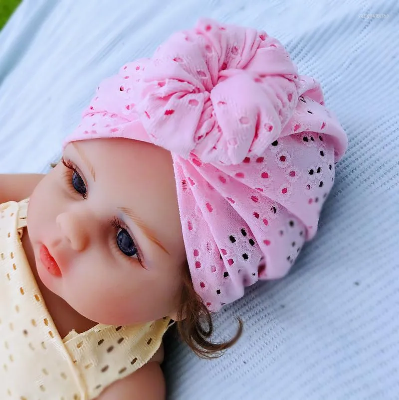 Boinas 2023 Big Bows Baby Bonnet Hat Girl Donut Turbano Verão Mesh Garoto Menor respirável Infantil Beanies Cap Headwrap Cap Headwrap