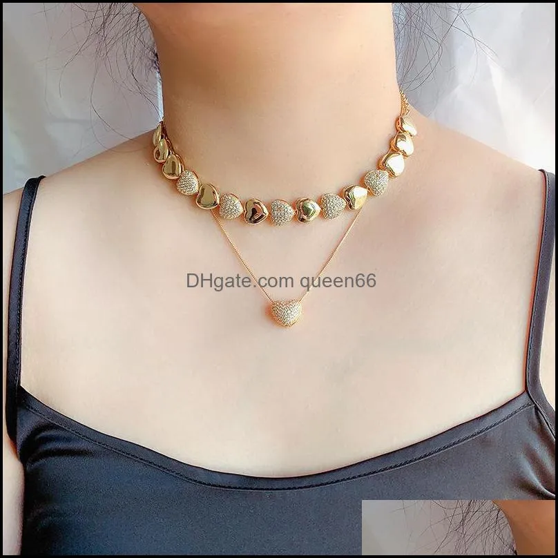 Подвесные ожерелья роскошная модная мода Сердце для женщин -цепочек для женщин может быть сложенными влюбленными медными украшениями циркона