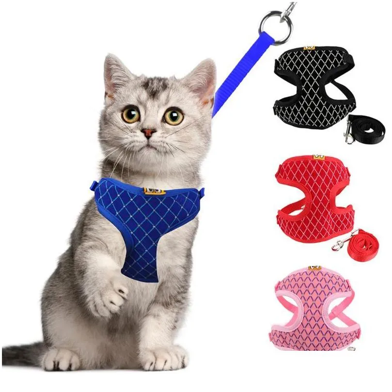 Cat Collars Leads Pet Products Supplies Rhinestone Mesh Harness Leash Set Vest For Small Dog Drop Delivery Home Garden Dh9En