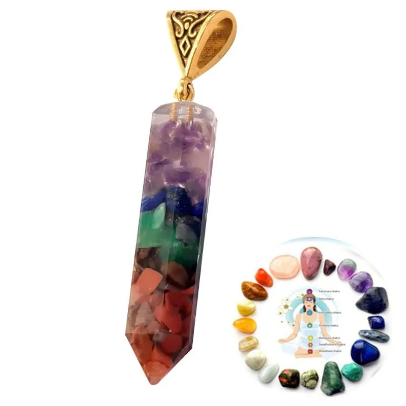 Colliers pendants sept chakra collier de pierre hexagonale femmes hommes reiki guérison des pierres naturelles charme bijoux yoga sain