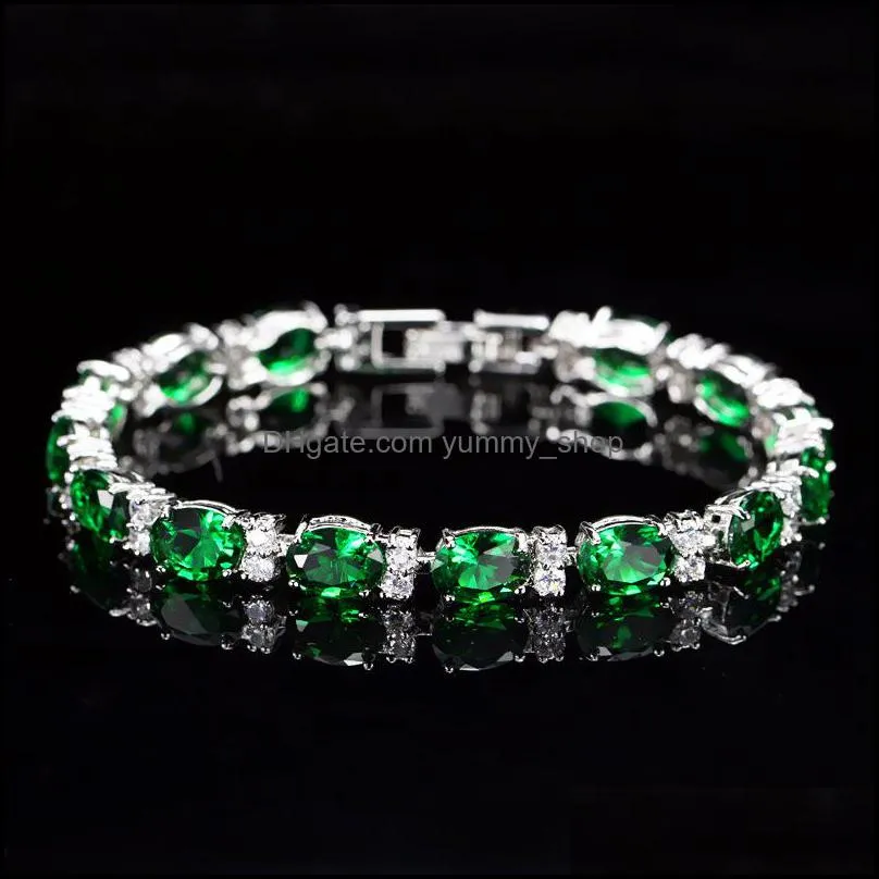 Bangle Simple Ellipse Green Zirkon Bracelets Women Fashion Jewelry Bridal Banquet ing Charm Lady Cadeau 20220223 T2 Drop Delivery DH8WS