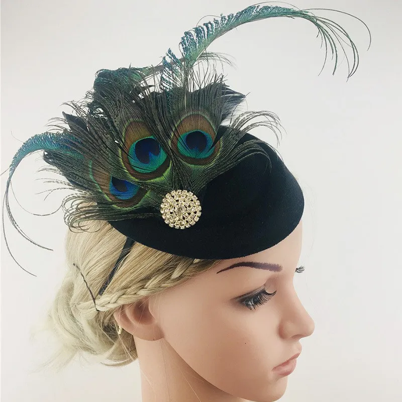 Hårklämmor Barrette Påfågel Fjäder Fascinator Bröllopsbröllop Huvudbonad Hatt Kvällsfest Keps Fedoras Pannband 230112