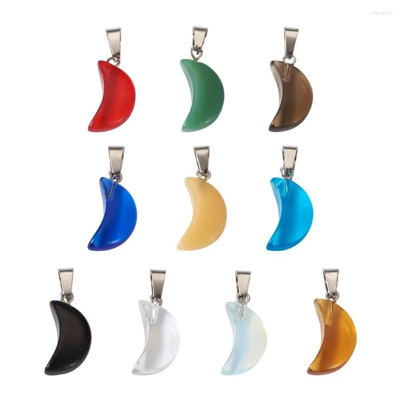 Hanger kettingen kissitty 60 stcs gemengde kleur maan vorm spray geschilderde glazen hangers met platina vergulde messing bails voor ketting sieraden