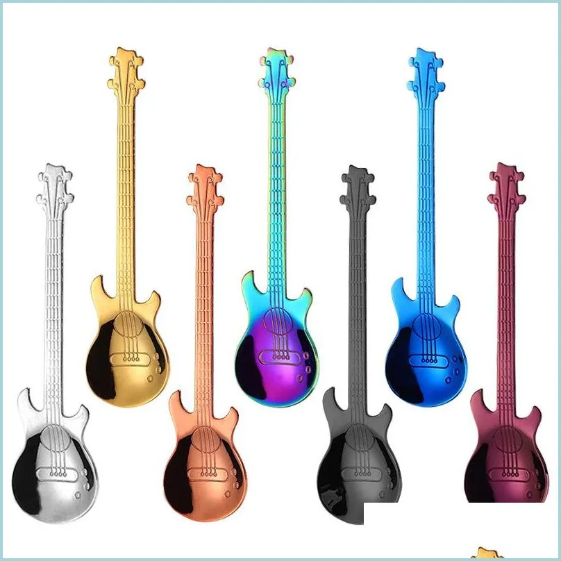 Colheres de 304 aço inoxidável pequeno coffee violão forma de violino sobremesas colher mexendo adorável titânio banhado gelo scoop 12 cm Delive Dhgyo