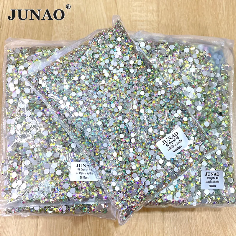 Tyg och sömnad Junao Wholesale 100Gross SS3 4 5 6 30 40 50 Big Size Clear Crystal AB I Bulk Flatback Glass Nail Stones 230111