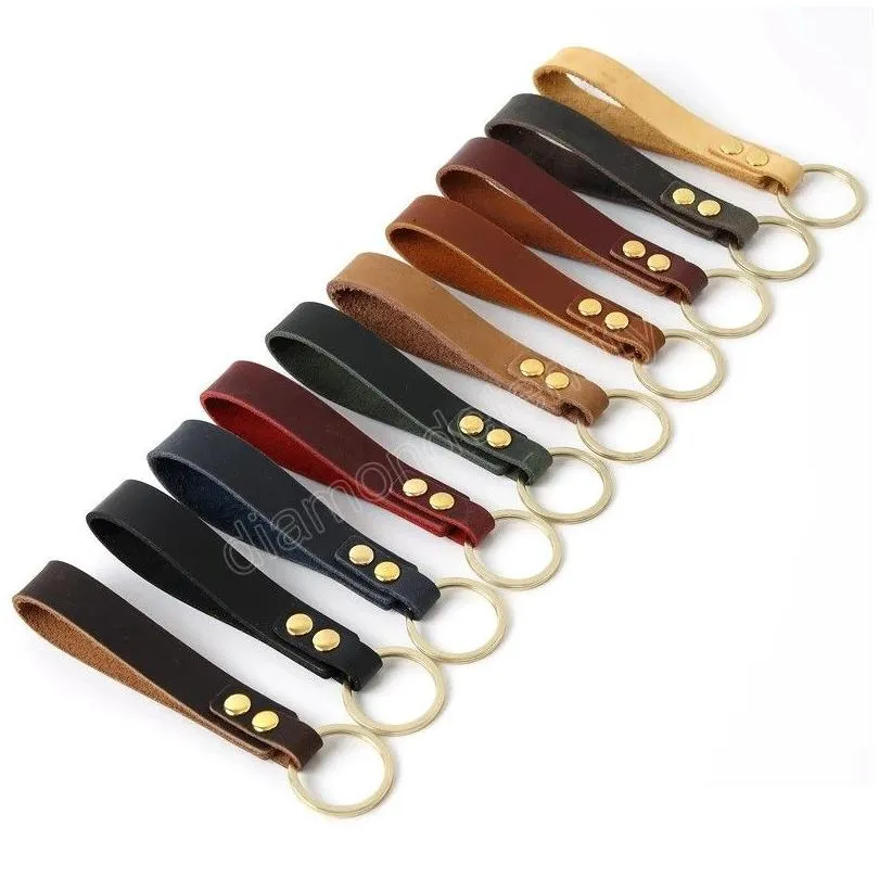 Keychains Lanyards Trendy Color Cowe Strap Key Chain Purse Keyring Bag Women Men Car Keychain Pocket Waist Holder Keyrings Pu Leat Dhfpb