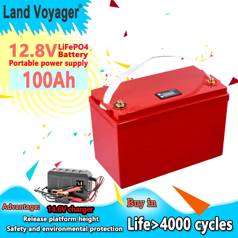 Land Voyager 12.8v 100AH lifepo4 battery pack with 4S 100A BMS 12V batteries for go cart UPS Household appliances Inverter and 14.6V 10A charger