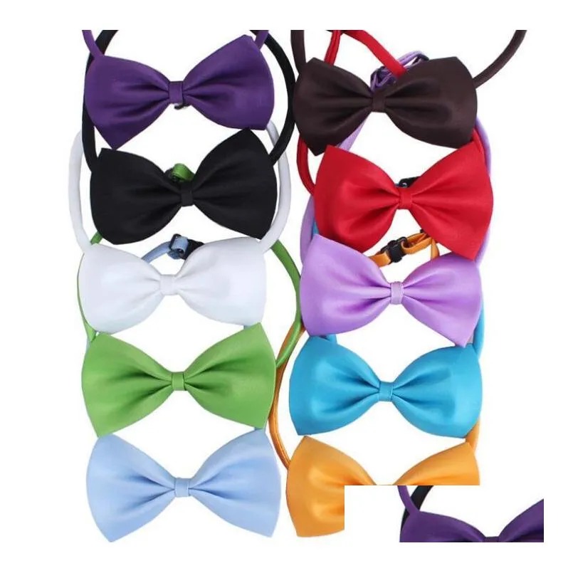 Dog Apparel Wholesale 19 Colors Adjustable Pet Bow Tie Dogs Ties Collar Flower Accessories Decoration Supplies Pure Color Bowknot Ne Dhf2I