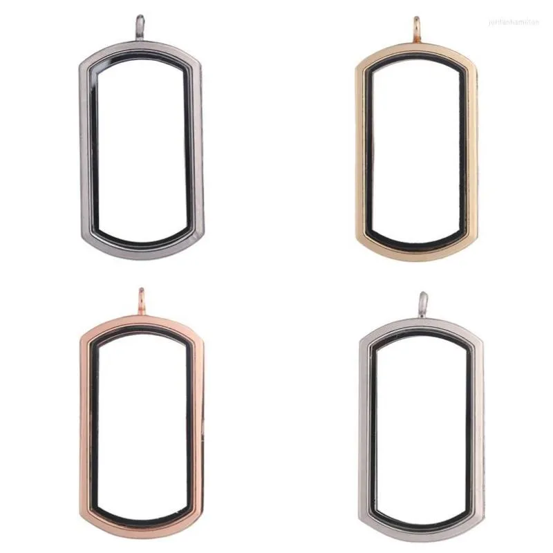 Pendanthalsband 1pc geometrisk rektangel Öppnande flytande minne PO LOCKET METAL MEDAILLON Kvinnor krage