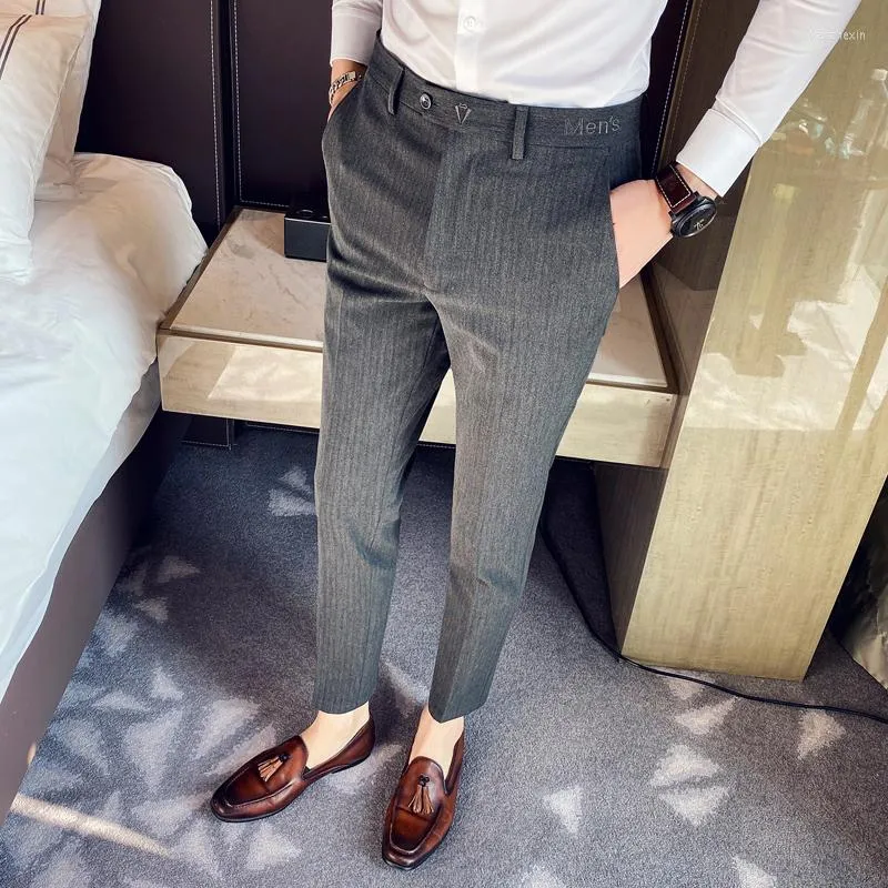 Herrdräkter 2023 Casual Men's Pants Black Grey Business Dress Slim Fit Classical Former