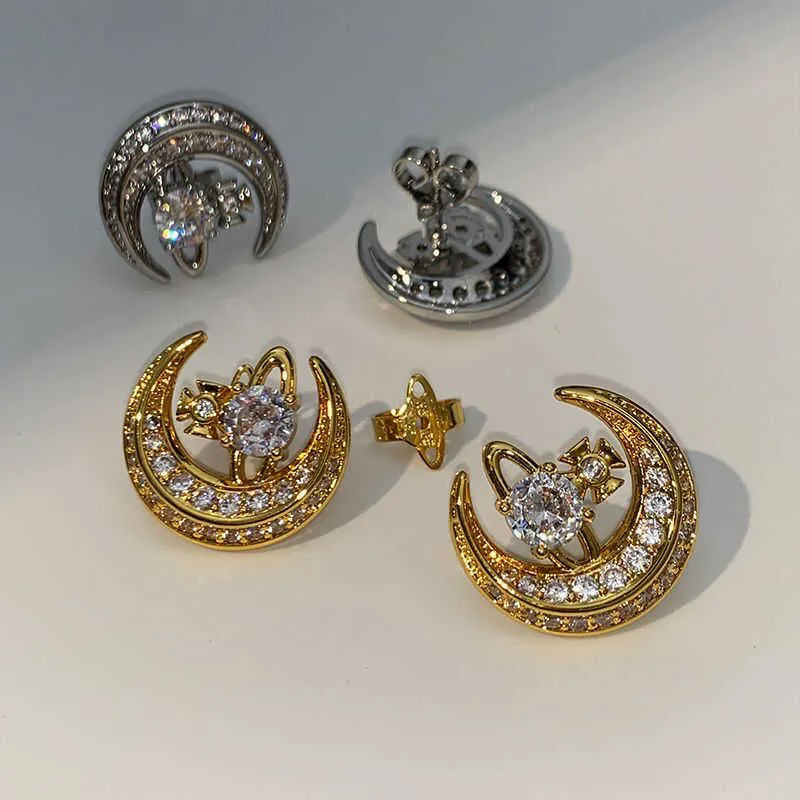 дизайнерские серьги vivian Вдовствующая императрица полна бриллиантов луна Сатурн женская новая мода в повседневной роскоши уникальная