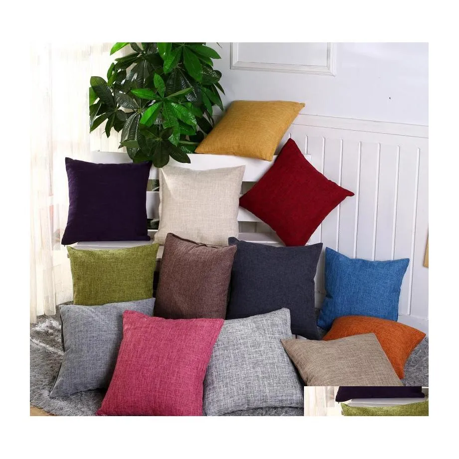 Pillow Case 40X40Cm Cotton Linen Ers Solid Burlap Classical Square Cushion Er Sofa Decorative Cases Drop Delivery Home Garden Textil Dhr4N