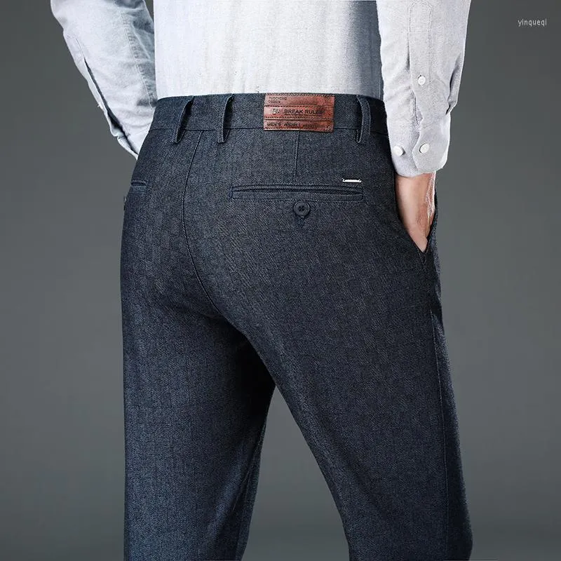 Pantaloni da uomo Autunno Abiti di marca Pantaloni da uomo in cotone larghi dritti per uomo Pantaloni formali casual neri elastici a vita alta