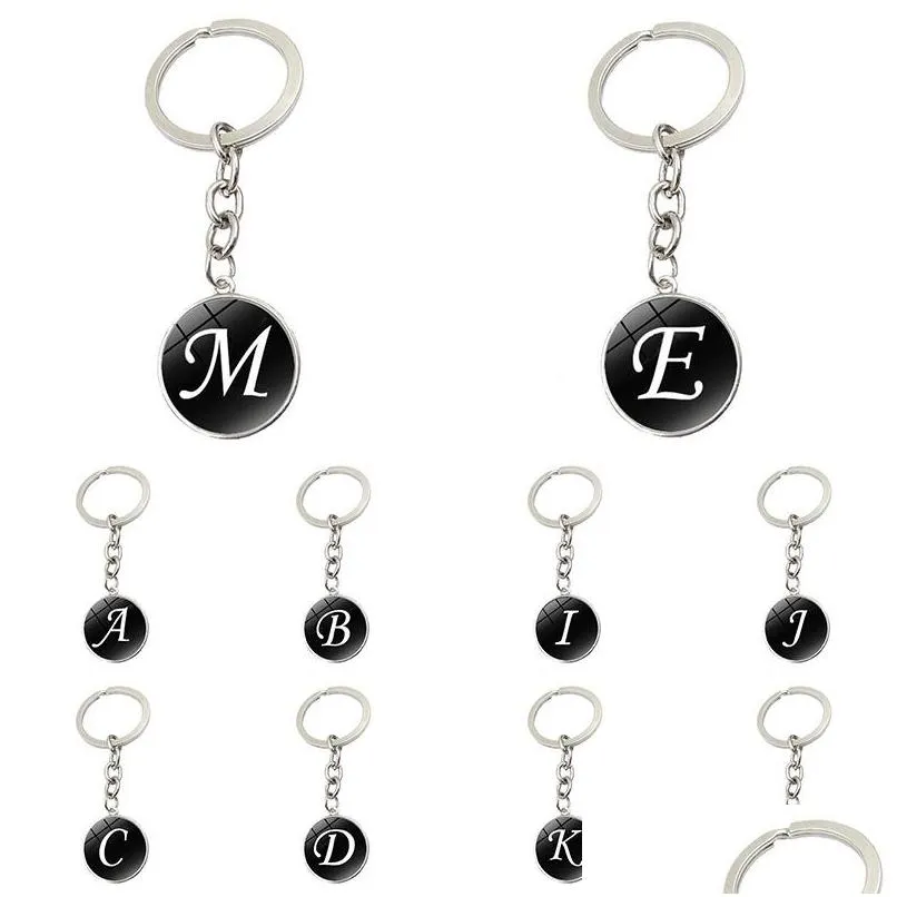 Porte-clés Pendentif boule de verre de mode Porte-clés Dainty Initial Lettre personnalisée Nom Chaîne pour femmes et hommes Bijoux Accessoires Gi Dhjqk