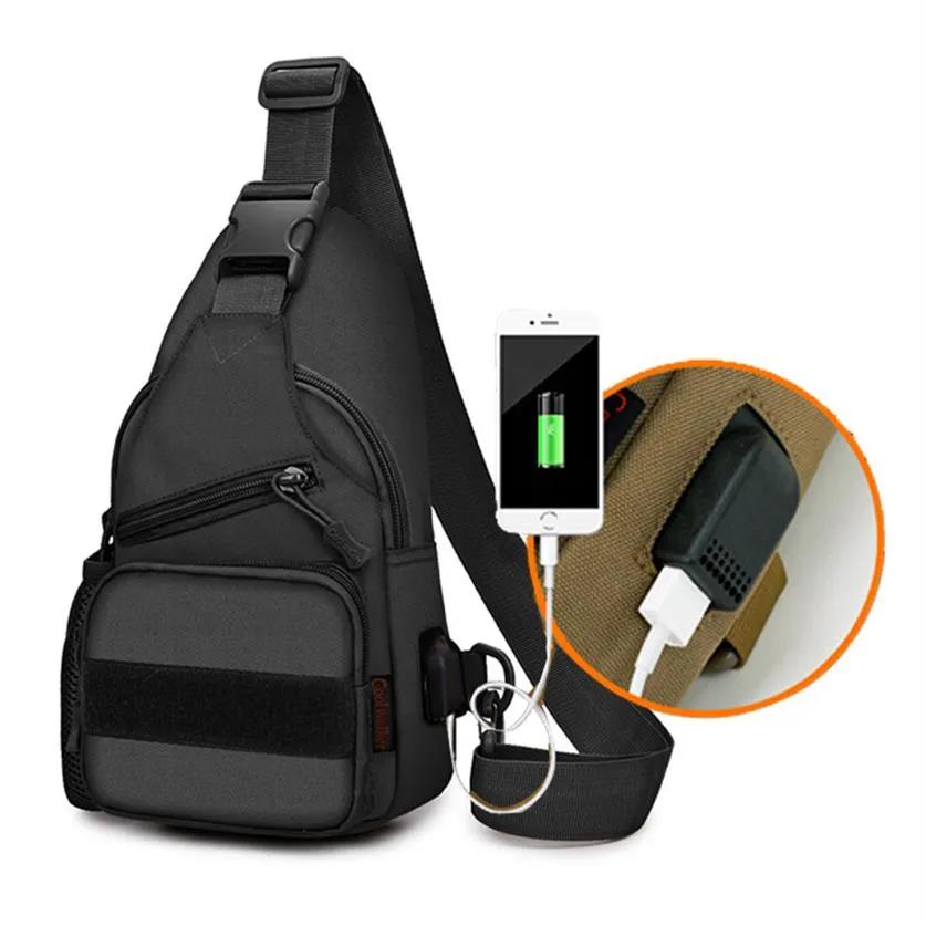 Модная уличная тактическая сумка для плеча мужская водонепроницаемая сумка для мессенджера с USB -зарядным портом таблетки и карман бутылки с водой 236 т 236 т.