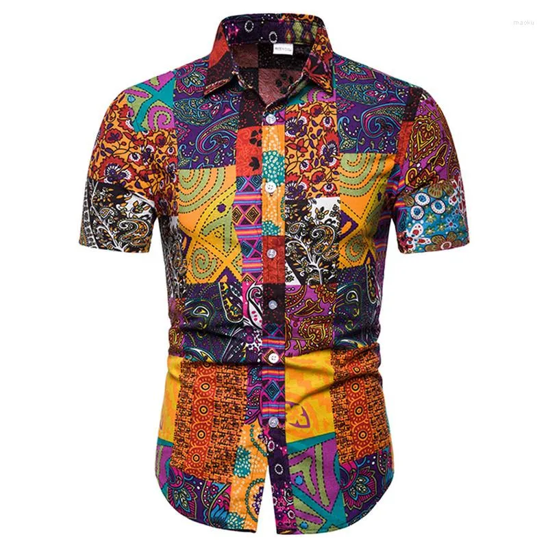 Chemises décontractées pour hommes Coloful Vintage Africain Ethnique Imprimer Chemise Hommes Chemise Homme 2023 Marque Mens Robe À Manches Courtes Hawaïen Mâle