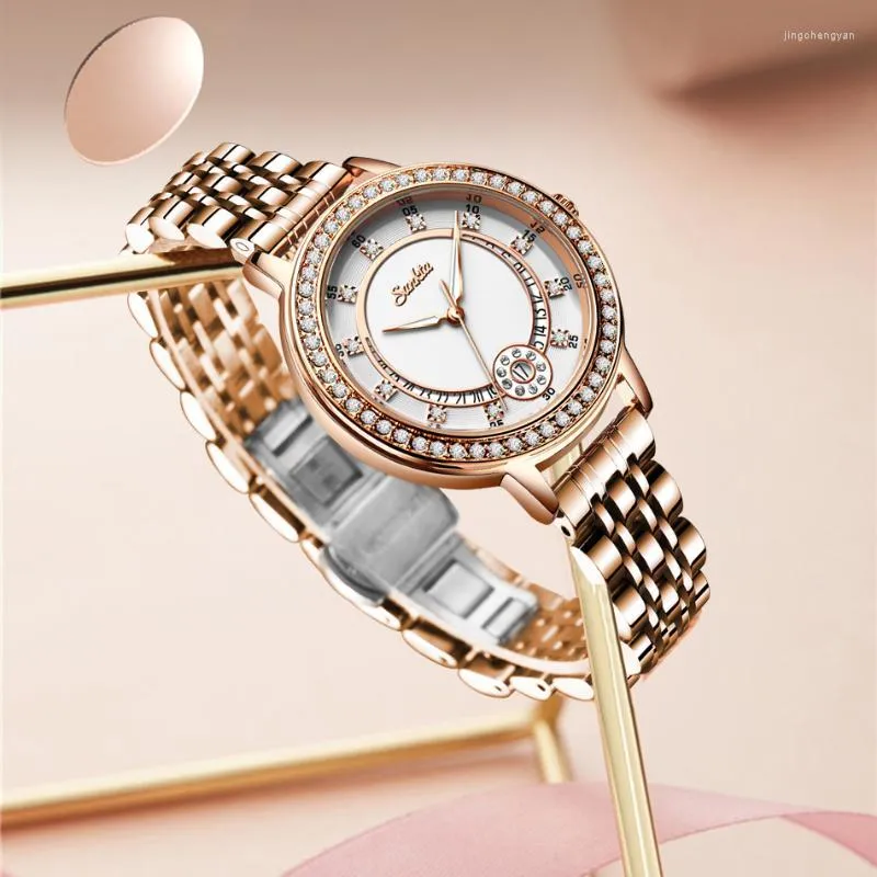 Avanadores de punho Suntka Classic Women Bracele observa Top para vestir a prova d'água Rose Gold Ladies Watch