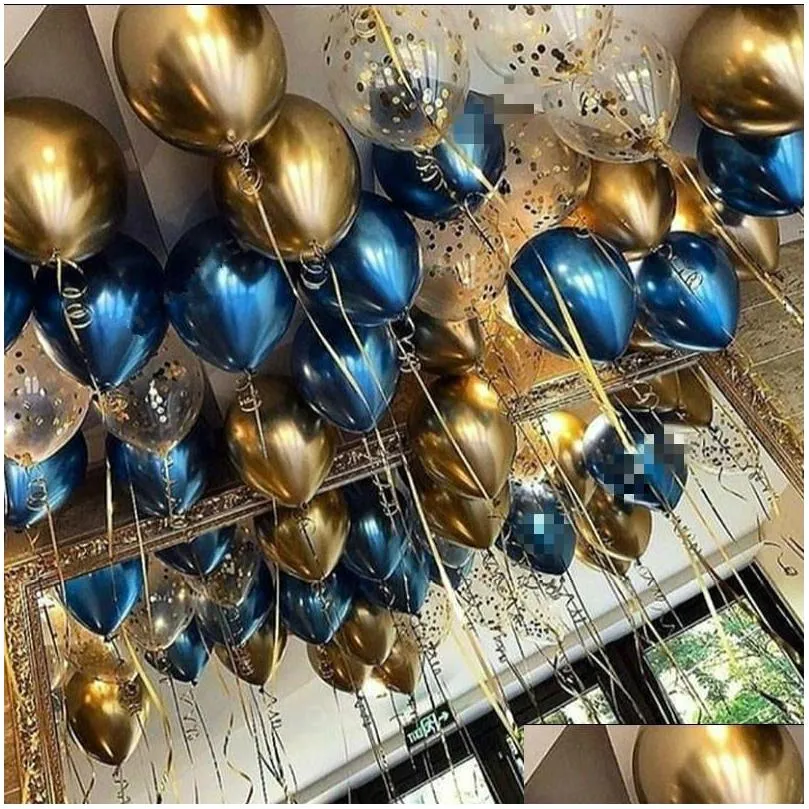 Partydekoration 15pcs Gold Blue Metal Latexballons Geburtstagsdekorationen Kinder Chrome Ballon Konfetti Hochzeitsdekor Drop Lieferung DHBVP