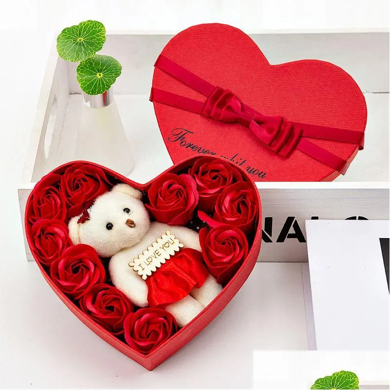 Party Favor mydel Flower Flowe Heart Rose Prezent Walentynki Róże Drop dostaw