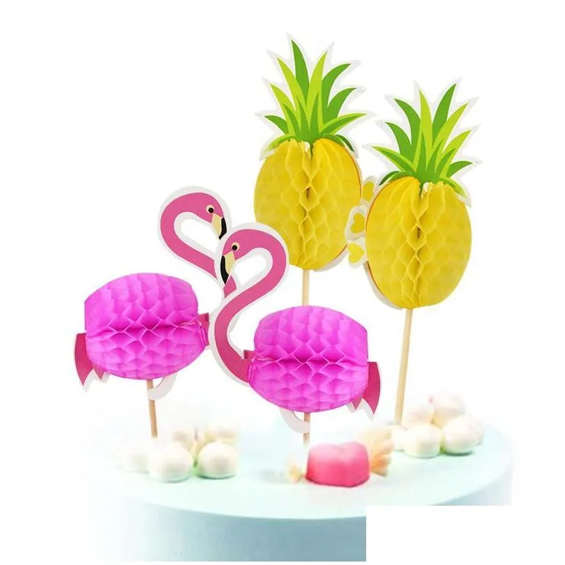 Autres Fournitures De Fête Festive 20/40 Pcs Flamingo Ananas Gâteau Toppers Drapeaux De Cupcake Mariage Hawaïen Anniversaire Décoration Enfants Favo Dhhs1