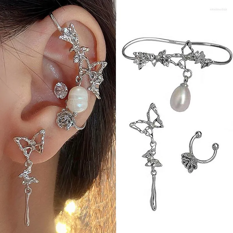 Backs kolczyki Moda cyrkon motyl klip kobiet dziewczyny eleganckie płaszcze na uszach Pearl Ear Clips Brak biżuterii piercingowej biżuterii