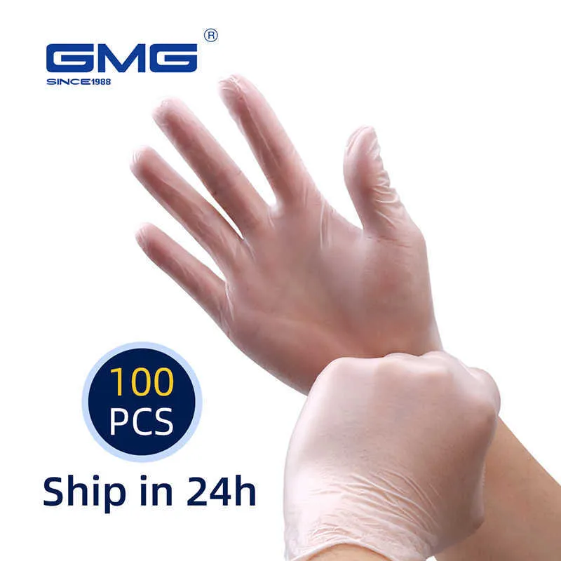 100 Pcs Disposable PVC Gloves Food Grade GMG Transparent Vinyl Waterproof Household Anti-allergy Safety Protection