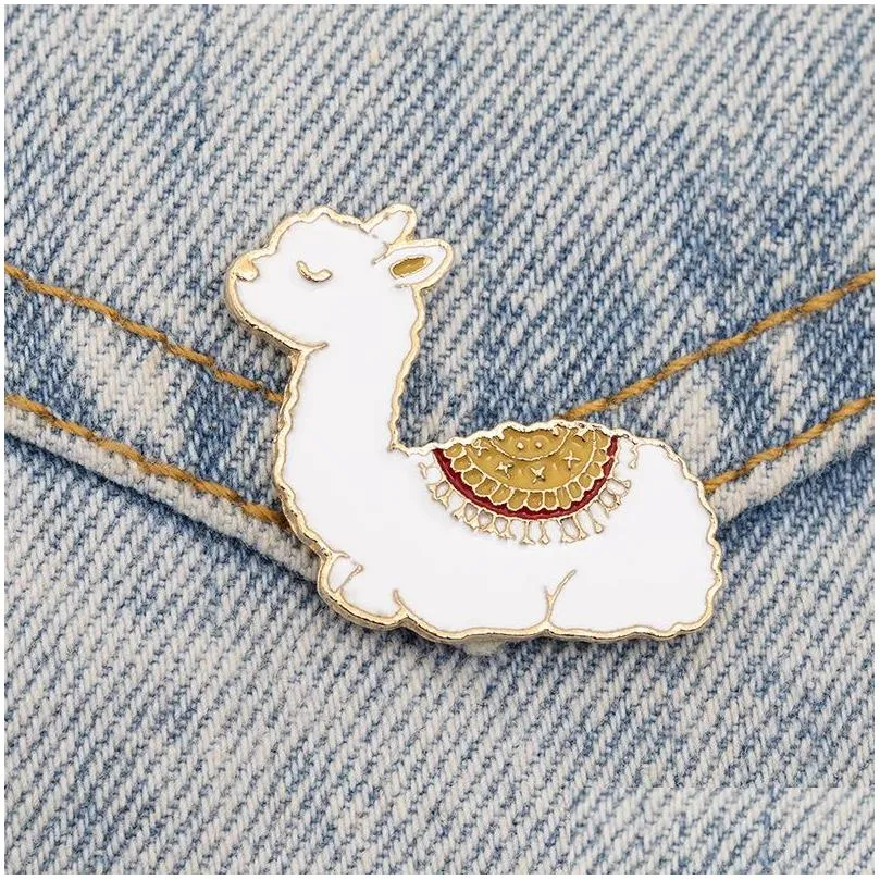 Pins Brooches Funny Alpaca Brooch Pins Cartoon Gold Plated Metal Enamel For Boys Gift Jewelry Harajuku Clothes Badges Denim Shirt L Dh10Q