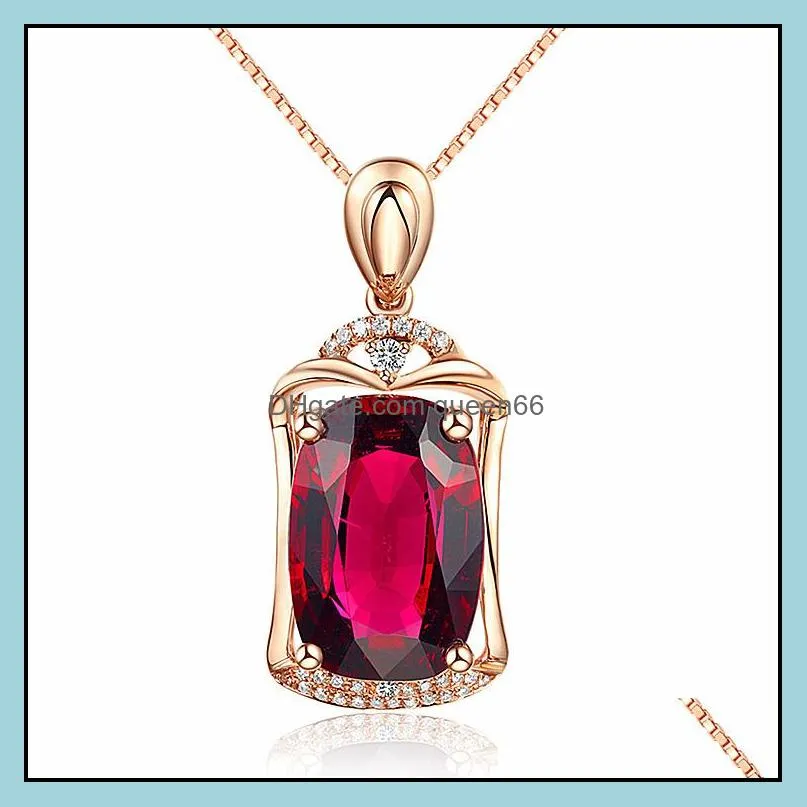 Pendant Necklaces Tourmaline Ruby Necklace Temperament Trend Big Naked Stone Rose Gold Sier Drop Delivery Jewelry Pendants Dhams