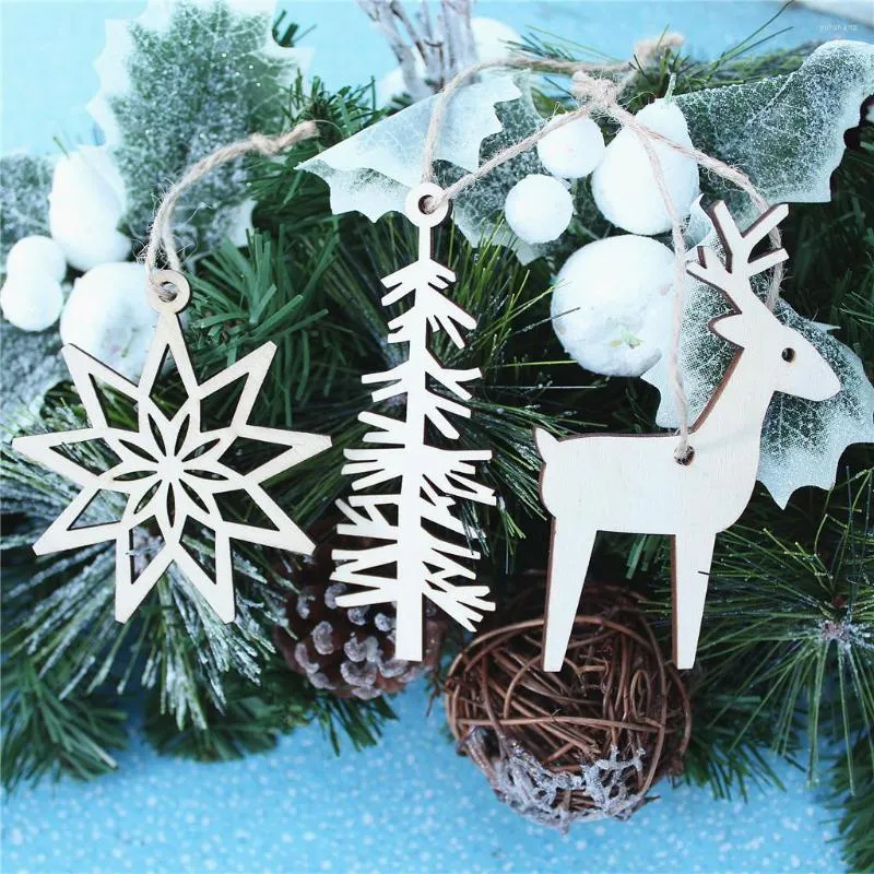 Décorations de noël 3pcs Happy Year Joyeux Arbre Pendentif Suspendus De Noël Cerf En Bois Pendentifs DIY Ornements Pour La Fête