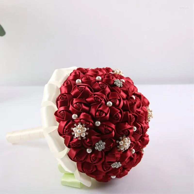 Fiori decorativi Est 1 pz/lotto Rosso Artificiale Royal Wedding Mazzi Damigella D'onore di Cristallo Bouquet Da Sposa De Mariage