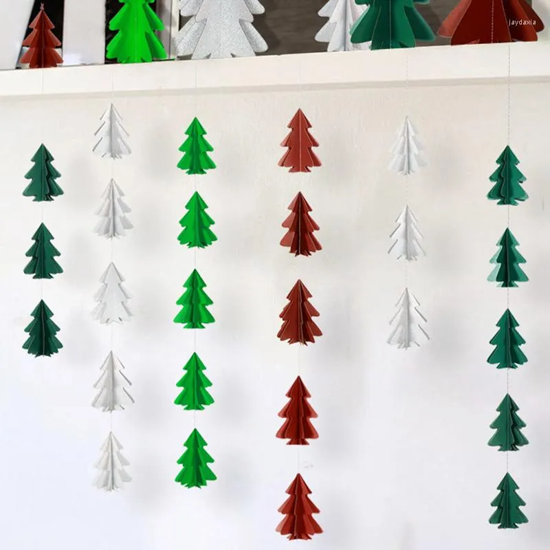 Decoração de festa mini papel de árvore de natal barbante puxe a bandeira pendurada na parede para o Natal Navidad Background DeC DEC
