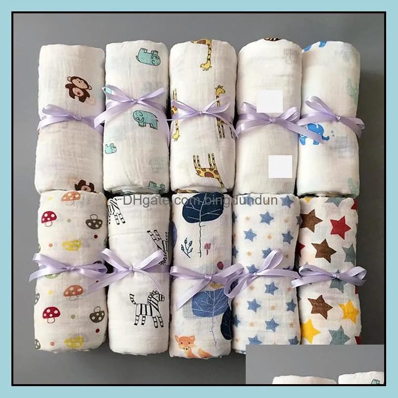 Couvertures Mousseline Bébé Couverture Coton Nouveau-Né Langes Bain Gaze Infant Wrap Enfants Sleepsack Poussette Er Tapis De Jeu 78 Designs 50 Pcs Ywy Otusp