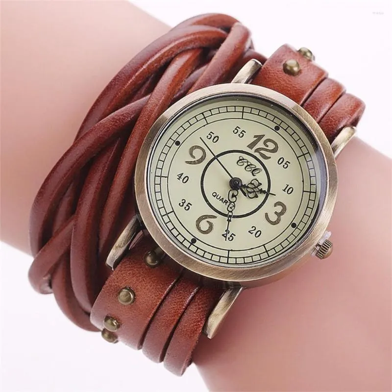 Wristwatches Women Vintage Retro Rivet Braided Genuine Leather Bracelet Watch Casual Ladies Quartz Clock Relogio Feminino Drop