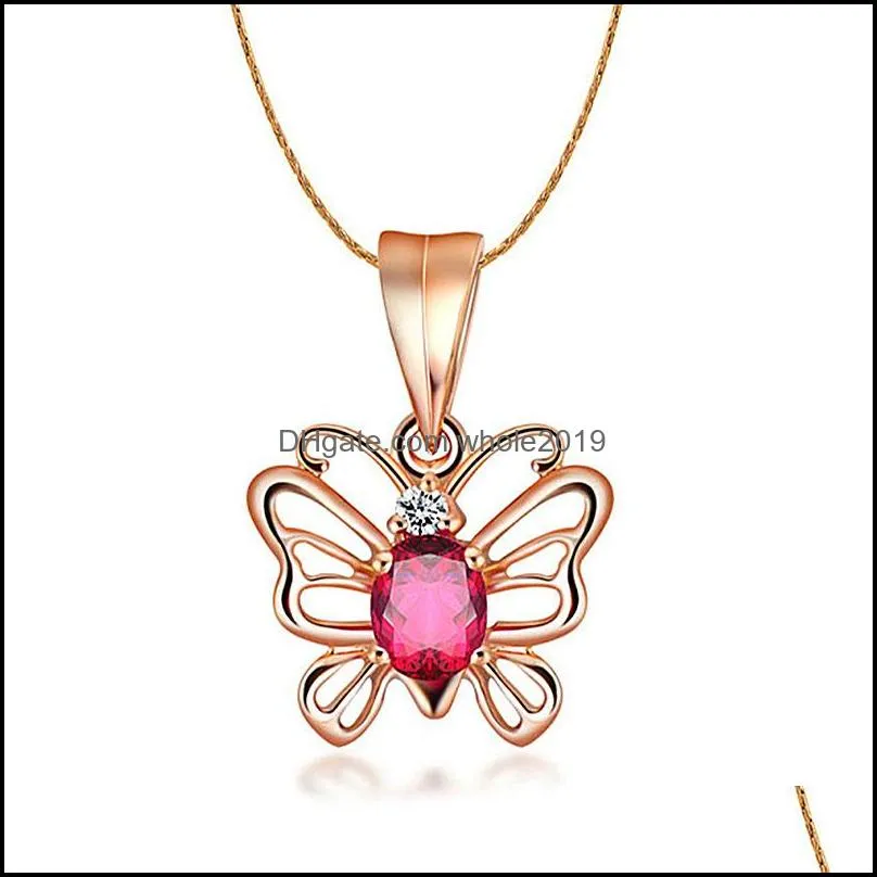 Anhänger Halsketten Rose Gold Halskette Tanzender Schmetterling Edelstein 18 Karat Ausschnitt Rubin Anhänger Party Geschenk Schmuck Drop Lieferung Dhyix