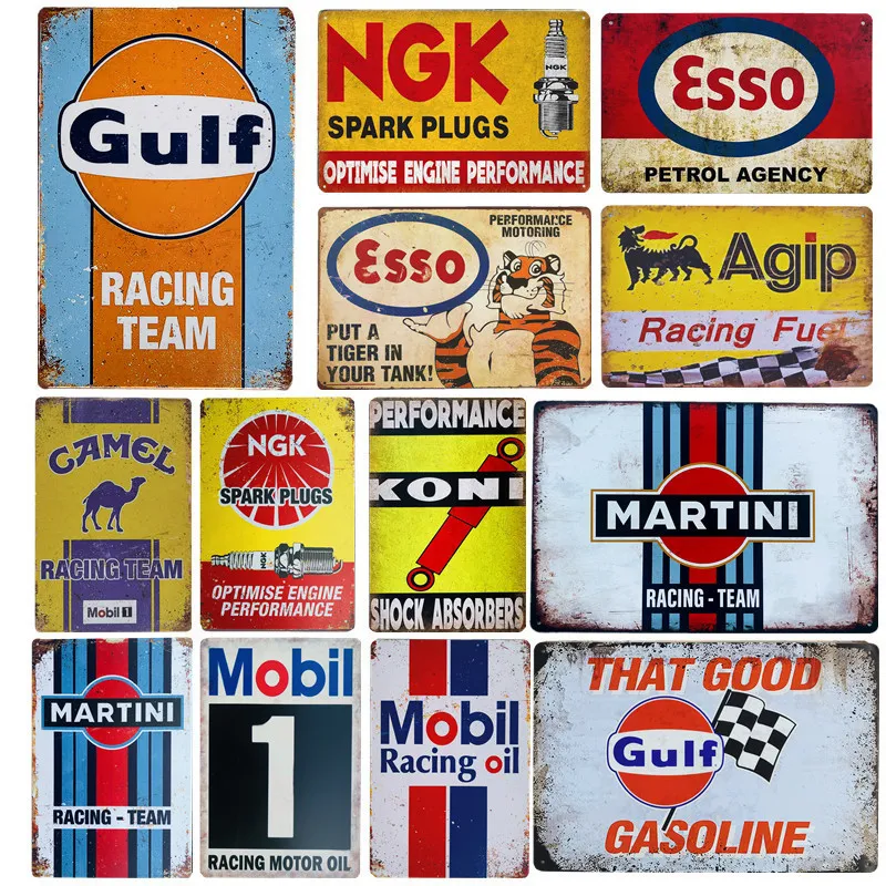 Objets Décoratifs Figurines Shabby Chic Vintage Métal Tin Signs Gulf Esso Agip Man Cave Plaque Moteur Huile Garage Stickers Muraux Gaz Décor Plaque 230111